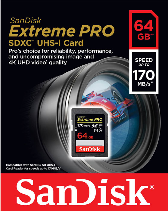 SanDisk SDXC Extreme Pro 64Gt 170 Mt/s v30 muistikortti